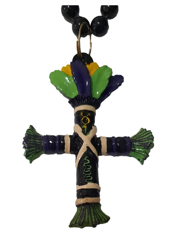 Black Voodoo Doll Magic Hex Spell Halloween Mardi Gras Beads Party Favors Necklace
