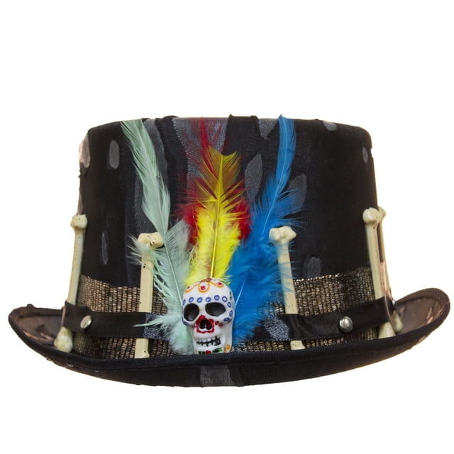 Voodoo Rope Hat Black Voodoo Top Hat w/ Feathers, Skull & Faux Snake Band - Walmart.com