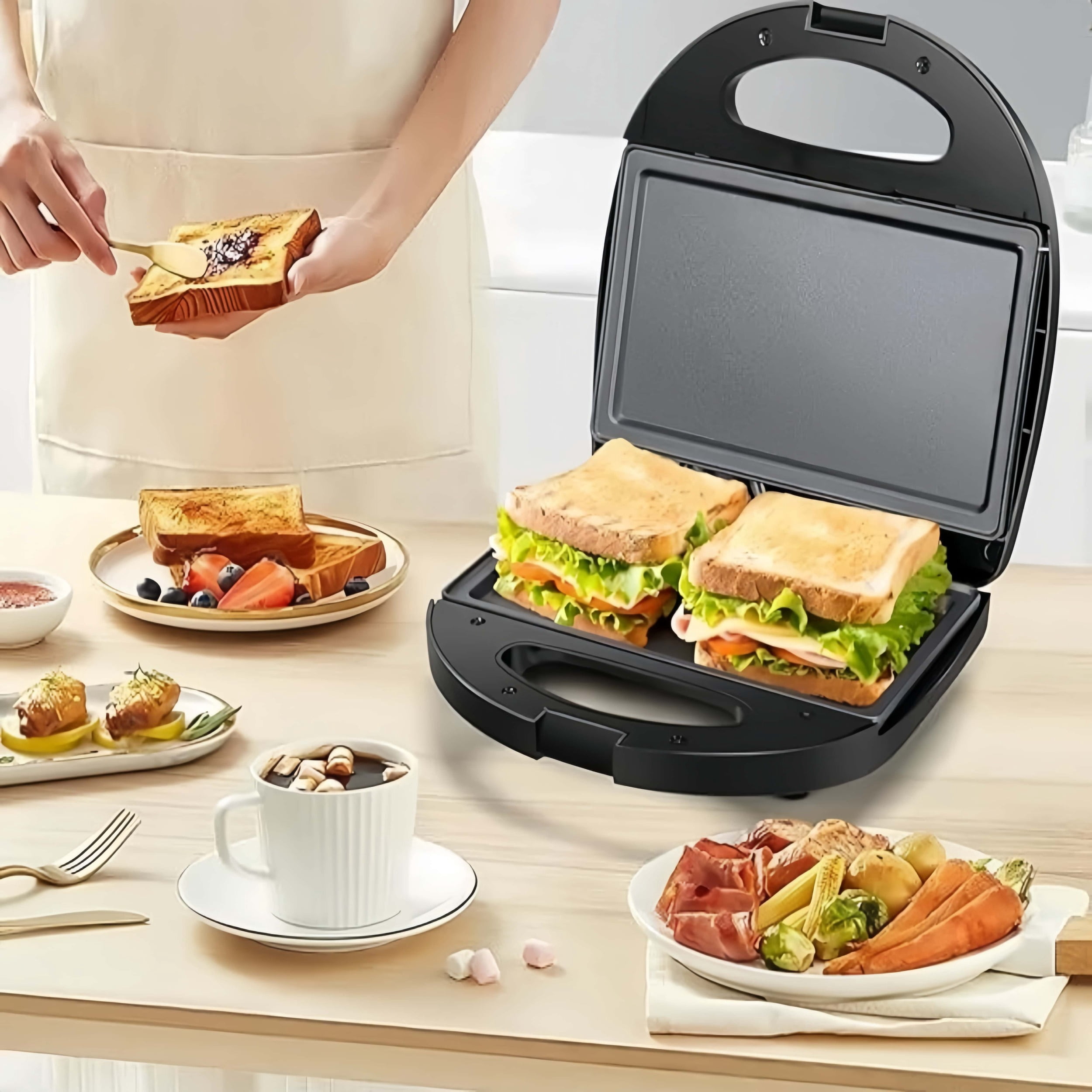 Black Waffle Maker, Quick Breakfast Preparation Machine, Compact Electric Oven, Anti-stick, Fast, Suitable for Home Use and Breakfast Restaurants