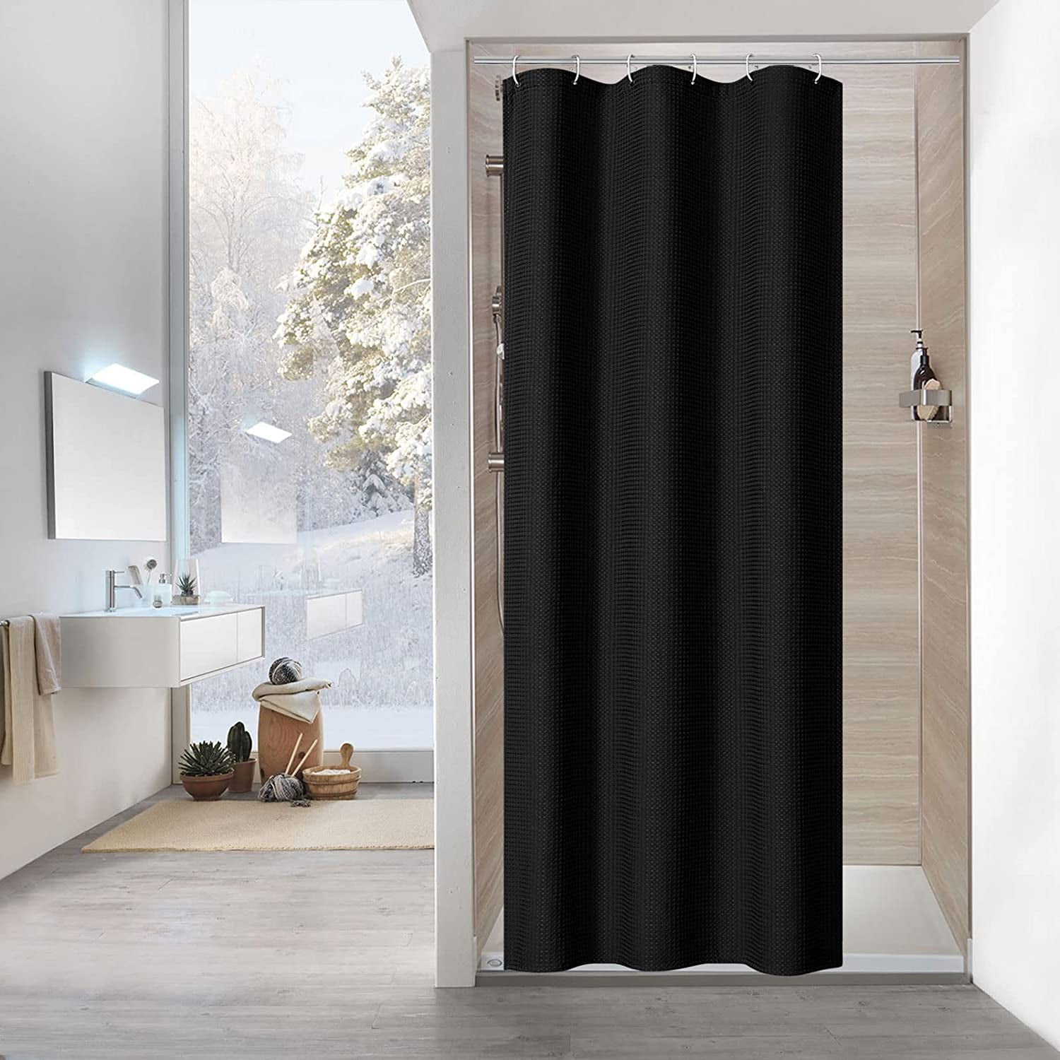 Black Waffle Small Stall Shower Curtain 36 x 72, Half Size Shower
