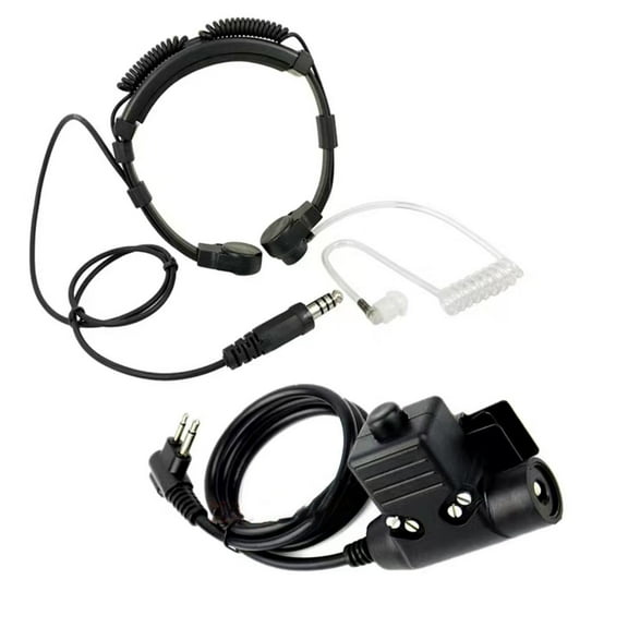 Black Walkie Talkie Microphone Heavy Duty U94 PTT Neck Throat Mic Earpiece Radio Nato Tactical Headset for Baofeng