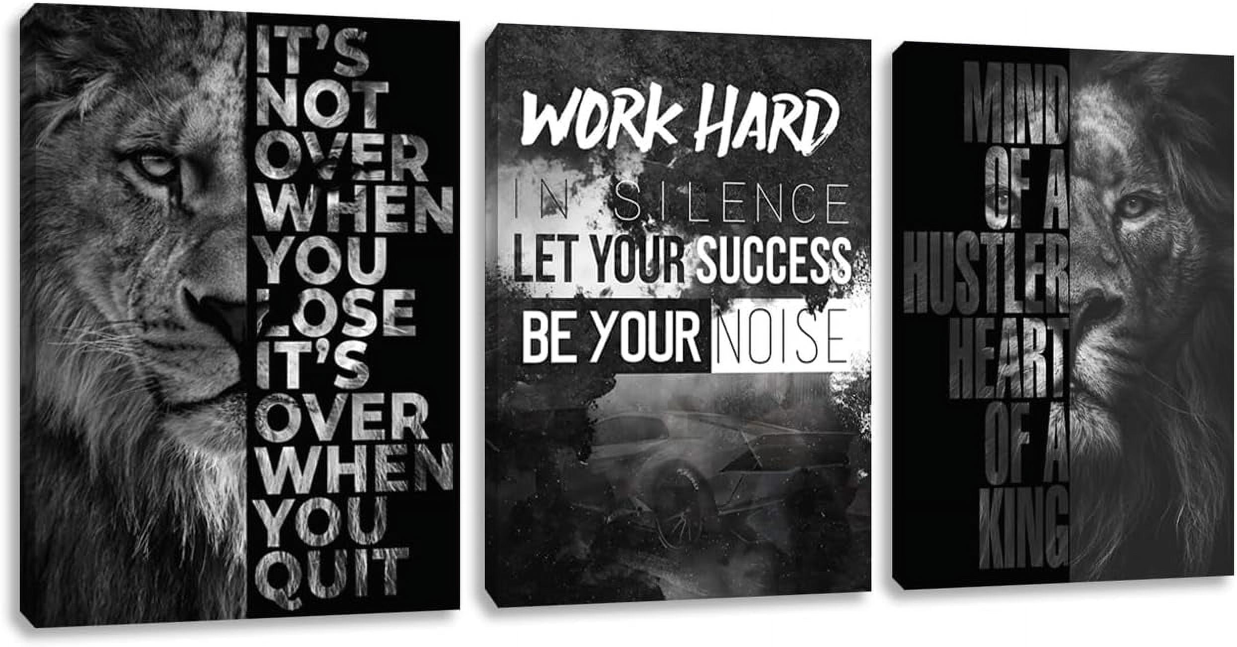Black Wall Art 3 Piece Motivational Quotes Wall Art Lion Canvas Art ...