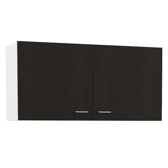 Black Wall Cabinet , Containing Two Shelves And Double Door , Design