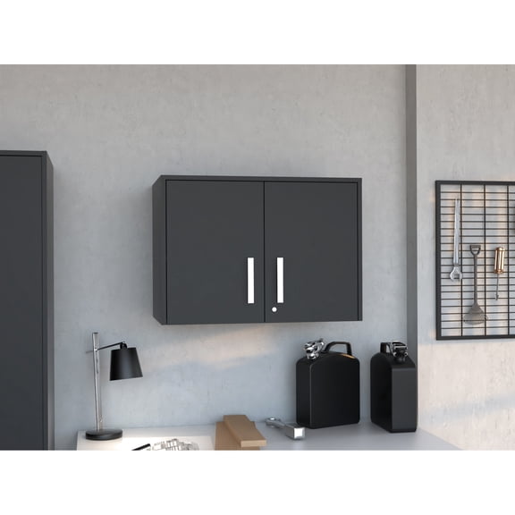 Black Wall Cabinet With Three Shelves For Kitchen Essentials Storage Freestanding In Use