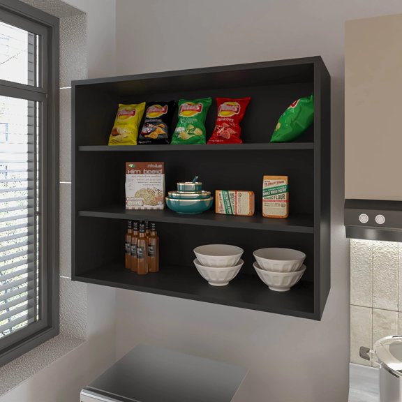 Black Wall Cabinet with Open Storage