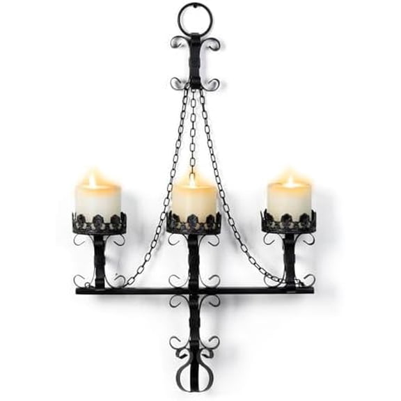 Black Wall Candle Sconces,3 Iron Candelabra,Gothic Victorian Decor,Rustic wall Candle Holder for Bathroom,Living Room,Dining Room Indoor Outdoor Use
