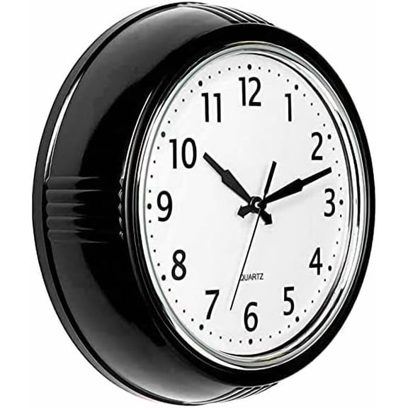 Black Wall Clock Retro Silent Non Ticking 9.5 Inch Round Battery Operated Quality Quartz Easy to Read for Home Kitchen Office Classroom School Clocks Sweep Movement Vintage Décor