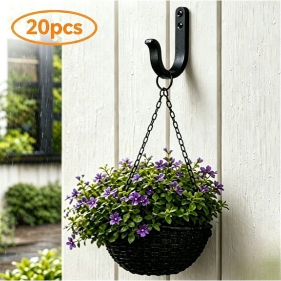 Black Wall Hooks 20 Pack – Extra Large Heavy Duty Robe Hooks for Towels Coats, Solid Iron Rustproof Screw-in Hardware for Bathroom Outdoor Shower