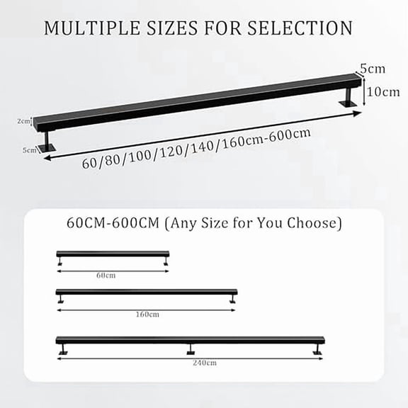 Black Wall Mount Adjustable Metal Handrails, Hold Tight Handrails, Railing for Stairs, Hand Rails for Outdoor Steps & Indoor Stairs, 200cm