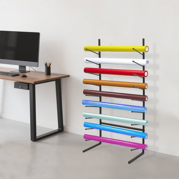 Black Wall Mount Blueprint Storage Rack, 9-Tier Blueprint Holder for Construction Plan, Hanging Vinyl Roll Holder, Poster Display Rack, Vertical Art Print Display Rack