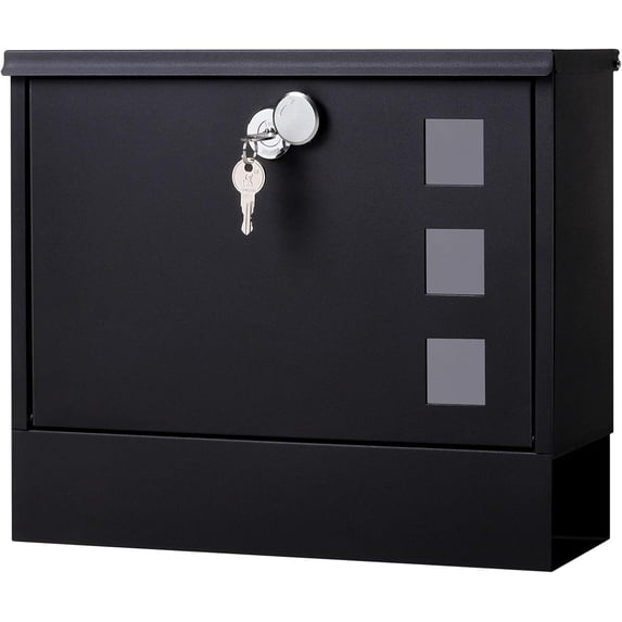 Black Wall Mount Locking Mailbox with Key – Large Capacity Weatherproof Letter Box for Front Door, Fence or Wall, 14.3 x 4.1 x 11.8 Inches