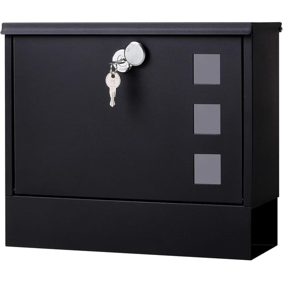 Black Wall Mount Locking Mailbox with Key – Large Capacity Weatherproof Letter Box for Front Door, Fence or Wall, 14.3 x 4.1 x 11.8 Inches