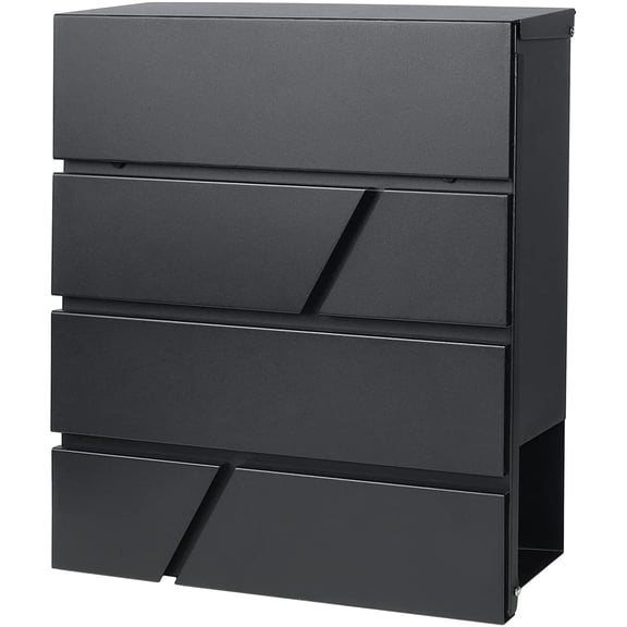 Black Wall Mount Locking Mailbox with Key – Large Capacity Weatherproof Letter Box for Front Door, Fence or Wall, 14.3 x 4.1 x 11.8 Inches