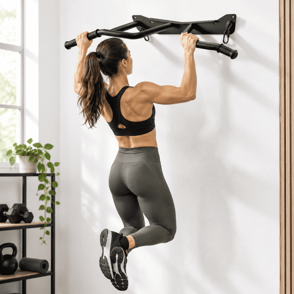 Black Wall Mount Pull Up Bar, Heavy Duty Welded Ceiling Joist Mount Chin Up Bar