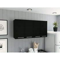 Black Wall Mounted Cabinet With Four Door Storage Solution For Home In Convenient Swing Doors
