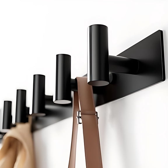 Black Wall Mounted Coat Rack 5 T-Shaped Pegs for Hats, Bags & Towels, Heavy-Duty Metal Rail for Entryway, Bathroom, Closet, Bedroom (1 Pack)