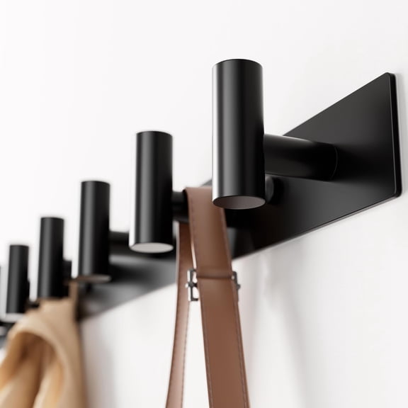 Black Wall Mounted Coat Rack 5 T-Shaped Pegs for Hats, Bags & Towels, Heavy-Duty Metal Rail for Entryway, Bathroom, Closet, Bedroom (1 Pack)