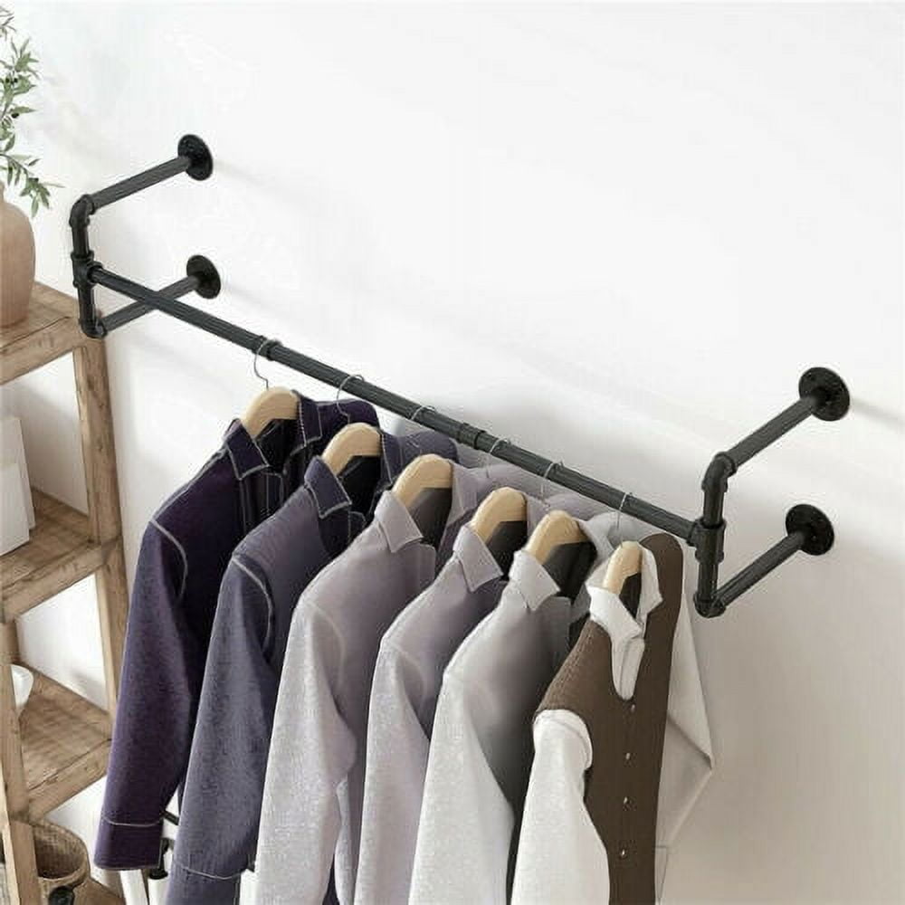 Black Wall Mounted Garment Clothes Rail Hanging Shop Display Tubing