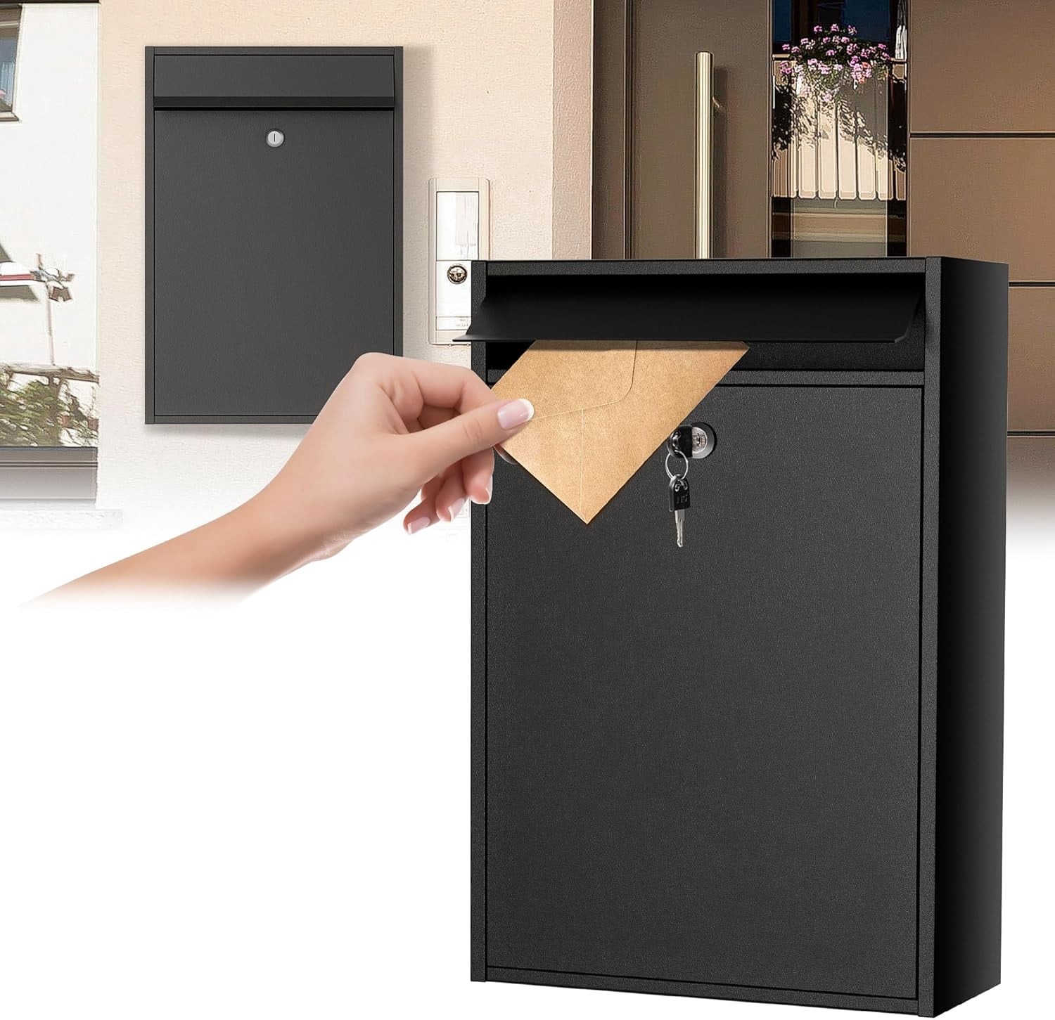 Black Wall Mounted Locking Mailbox, 16''x11''x4.6'' Size, Large ...