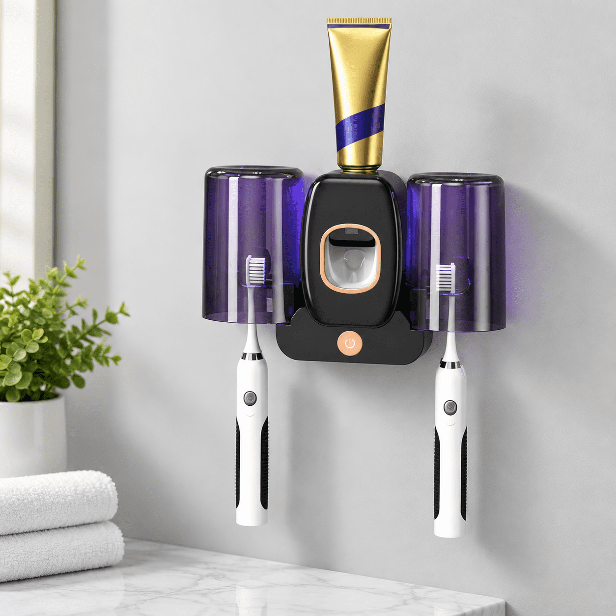 Black Wall Mounted Rechargeable Automatic Toothbrush Holder with ...