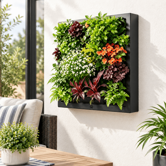 Black Wall Mounted Self-Watering Planter with 4 Pots for Indoor Vertical Gardens