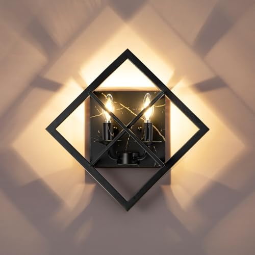 Black Wall Sconces,17.8in Rustic Wall Sconces Mount Lamp Indoor for Living Room Bedroom Bathroom Stairway(E12 Base, Bulbs Not Include 1Pack) Black Marble Texture$$Tools & Hardware Other