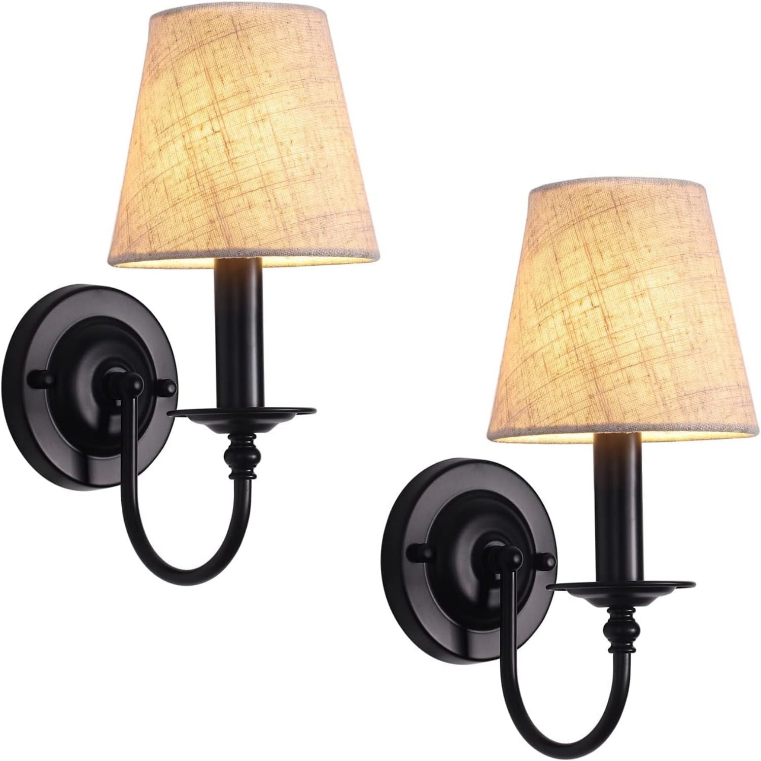 Black Wall Sconces Set of Two, Modern Candle Sconces Wall Lighting Industrial Wall Light Fixtures with Fabric Lampshade, Bedside Wall Lamps for Bedroom Living Room Hallway Entryway Porch
