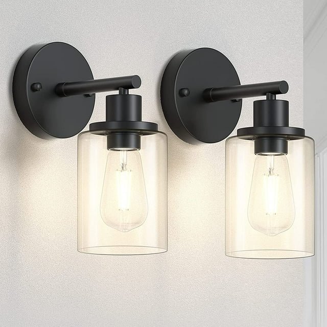 Black Industrial Wall Sconces, Set of 2, Bathroom Vanity Lights with