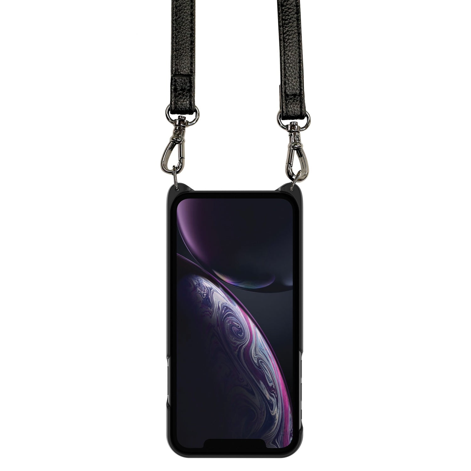 Black Wallet Phone Case with Crossbody Strap for iPhone XR