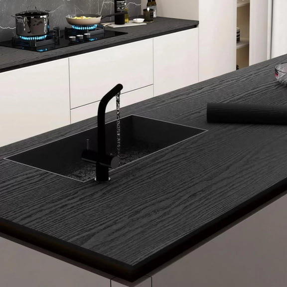 1 Roll Black Wood Grain Peel and Stick Wallpaper, 17.7" x 118" Self Adhesive Vinyl Contact Paper, Waterproof Removable Wood Look Film for Furniture, Countertop, Kitchen, Cabinet & Wall Decor