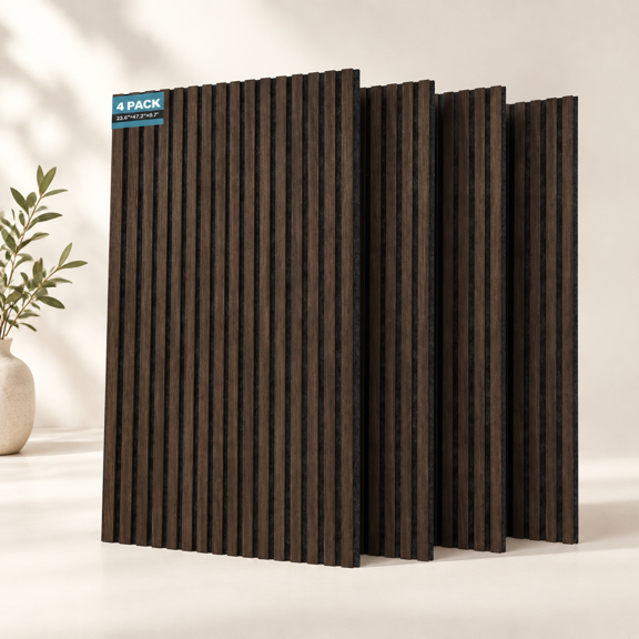 Black Walnut 4 Panels – 24 x 48 in Each Extra-Thick Wood Slat Acoustic Wall Panels