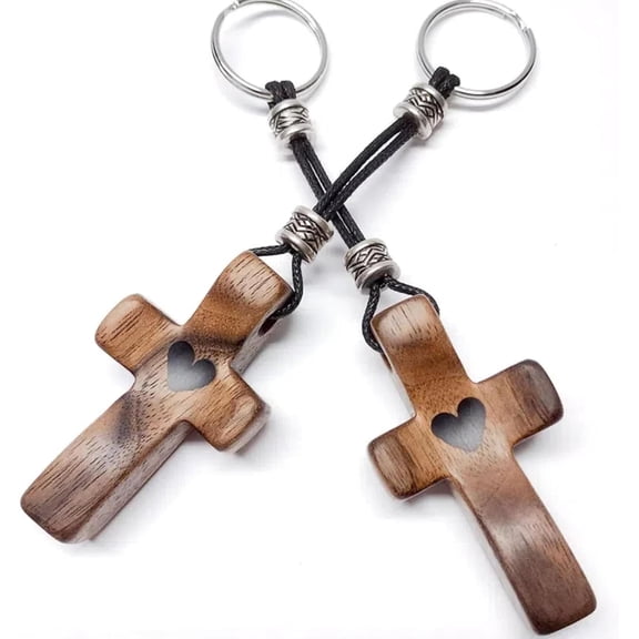 Black Walnut Cross,Handheld Wooden Cross,Faith Embraces Cross,Cross My Heart Encouragement Gift for Family Friends,Wood Crosses for Crafts Spiritual Companion and Relieve Stress (2 Keychain)