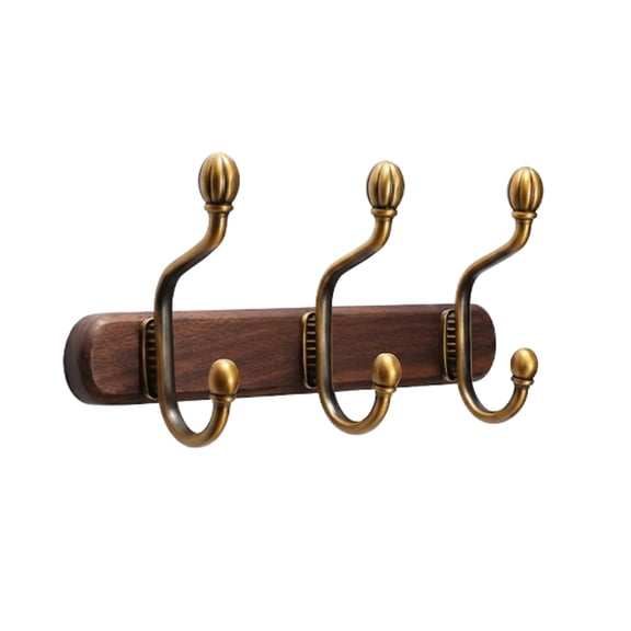 Black Walnut Double Layer Wall Hook 3 Main Hooks for Coats Entryway Organizer
