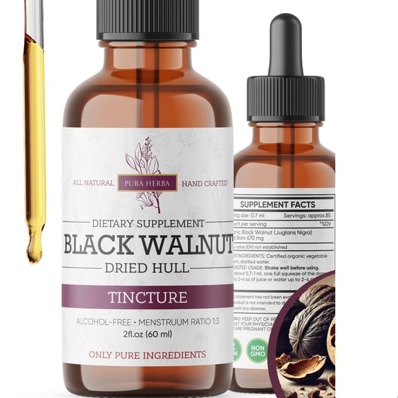 Black Walnut Hull Tincture Natural Detox & Digestive Cleanse Organic Black Walnut Extract Drops Alcohol-Free, Sugar-Free, Vegan Herbal Supplement for Gut & Immune Support