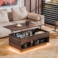 thumbnail image 1 of Black Walnut Lift Top Coffee Table LED with Open Shelves and Hidden Compartment Living Room Center Table, 1 of 10