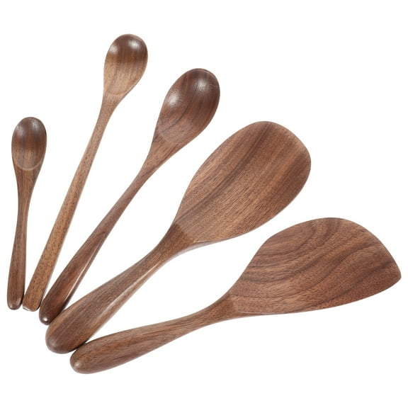 Black Walnut Spoon 5 Pcs/set Cutlery Wooden Tableware Scoop Kitchen Utensil Child