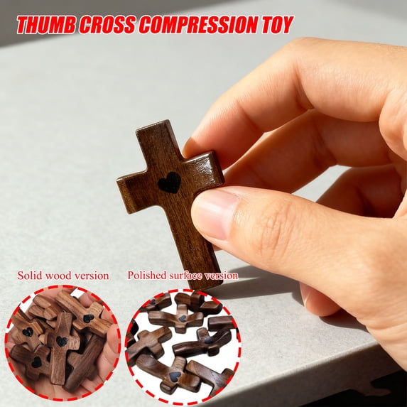Black Walnut Thumb Cross Model A - Tactile Minimalist Wooden Church Design Easter Handheld Fidget & Stress Relief Educational Toy - For Easter Decor, Collectors, Collectors,
