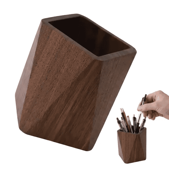 Black Walnut Wood Pen Holder for Desk, Prismatic Shape Pencil Holder, Pen Cup Holder for Desks, Multi-Use Wood Pen Holder Office Supplies Storage