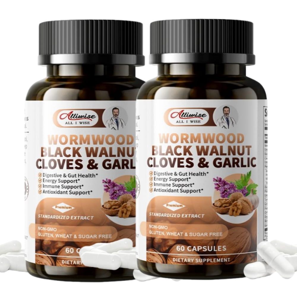 Black Walnut Wormwood Capsules, Gut Cleanse & Digestive Health with Clove Garlic Turmeric,wormwood black walnut complex, 120 Capsules, 2 Pack