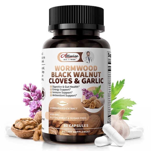 Black Walnut Wormwood Capsules, Gut Cleanse & Digestive Health with Clove Garlic Turmeric,wormwood black walnut complex, 60 Capsules