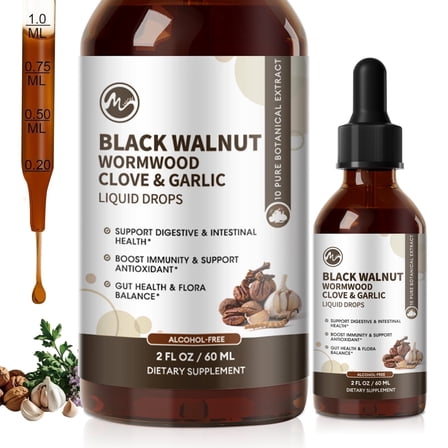 Black Walnut Wormwood Liquid Extract with Dropper, Herbal Supplement, Rapid Gut Cleanse & Digestive Health, 2 fl oz
