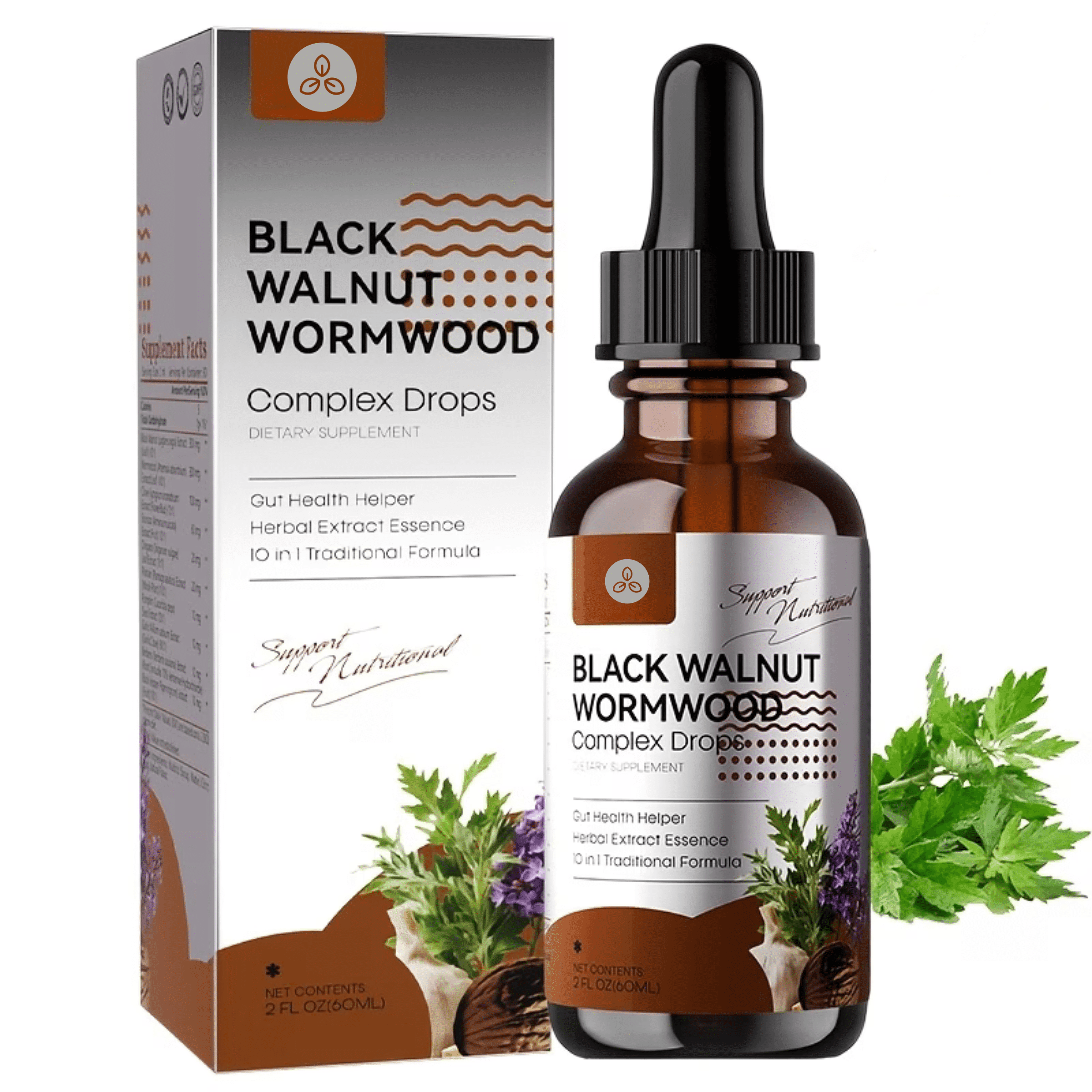 Black Walnut & Wormwood Tincture Drops  Liquid Herbal Parasite Cleanse Support with Soursop, Oregano, Garlic & Berberine  Gut, Digestive & Colon Health Supplement, Alcohol-Free, 2 fl oz