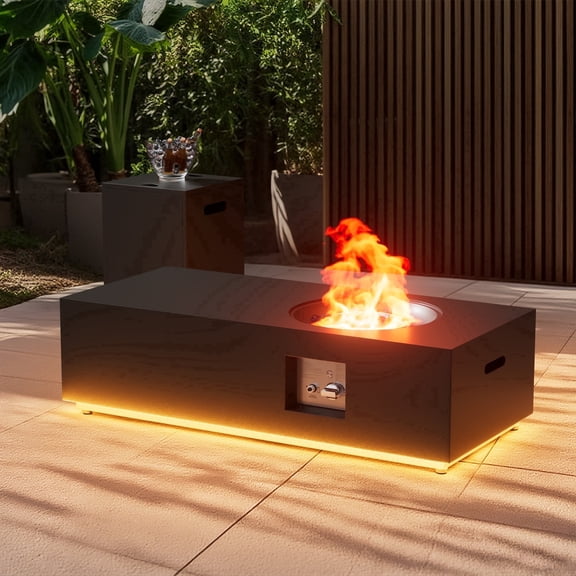 Vornel 48" Black/Warm Light with Ice Bucket Rectangle Propane Outdoor Table,Gas Fire Pit with 50000 BTU