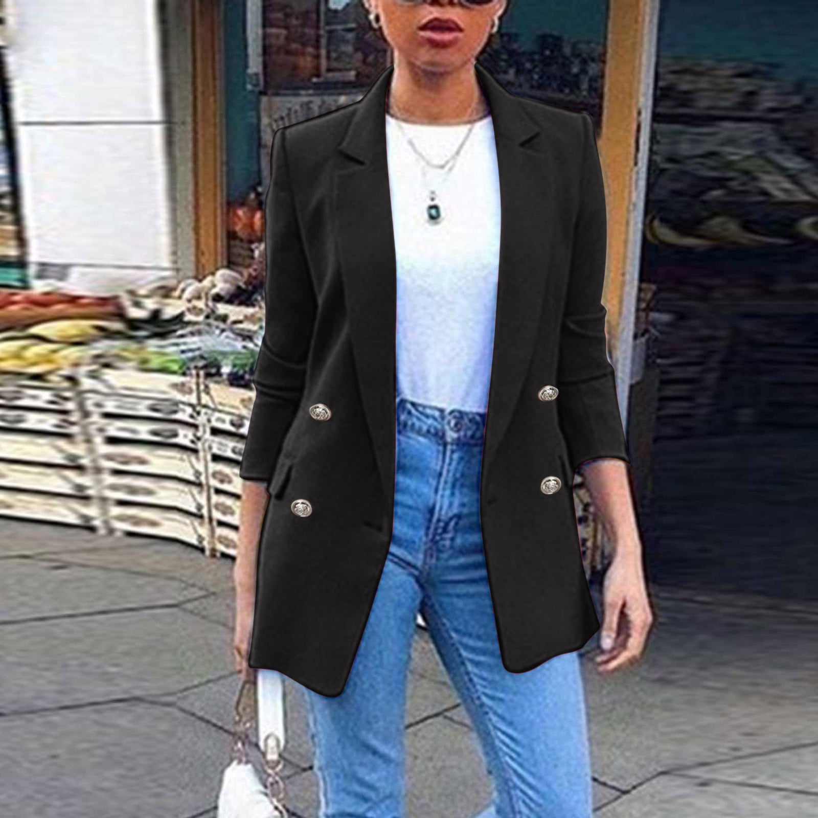 Black Warm Winter Outwear Coats, Cotton Women's Blazers Jackets, Womens