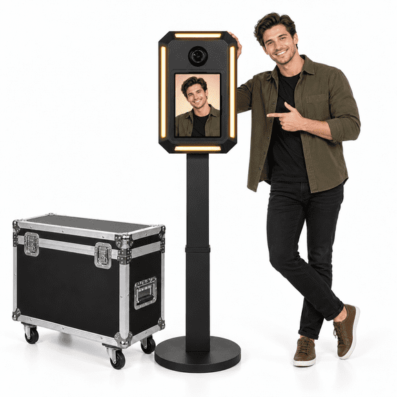 Black Warrior Square iPad Photo Booth with RGB LED Lighting for Weddings & Events