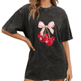 thumbnail image 1 of Black Wash Print Tshirt Graphic Sweatshirt Pink Bow Cherry Coquette Coquette Inspired Personalized Graphic Wear S-2XL Tops, 1 of 5