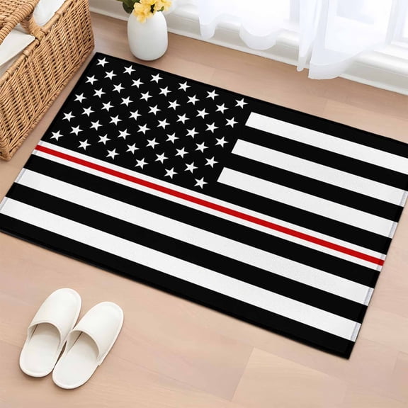 Black and Washable Area Rug 2 x 3 ft Red Texture Traditional United States Flag, Soft Non Slip Rugs Stain Repellent Indoor Felt Carpet for Living Dining Room Bedroom Home Office