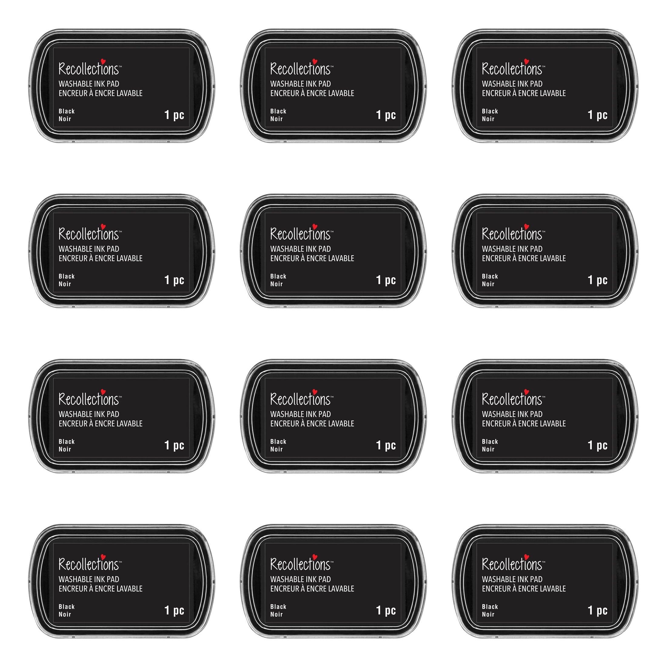 Recollections Black Washable Ink Pad by Craft Smart - Use On Paper, Chipboard, Wood, and More. Ideal for Scrapbooking, Card Making, Arts & Crafts - Bulk 12 Pack