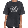 thumbnail image 1 of Black Washed Cat Mom Print Tshirt Graphic Tees Shirts Vintage Feel Casual Cat Lover S-2XL Tops, 1 of 5