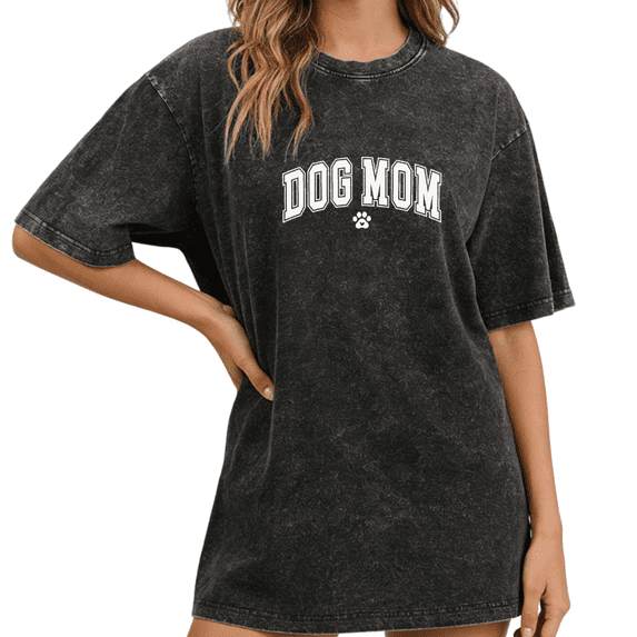 Black Washed Dog Mom Minimalist Paw Print Tshirt Graphic Tees Shirts Mother's Day Casual S-2XL Tops